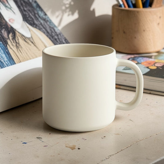 Olvva Minimalist Matte Zen Ceramic Mug - Handcrafted Porcelain - 12oz Capacity - Matte Cream White - Heat Retaining Thermal Mug